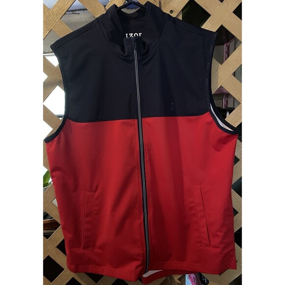 IZOD Golf Red & Navy Blue Embroidered Logo Full Zip Hydrashield Vest Men's M - Picture 1 of 8